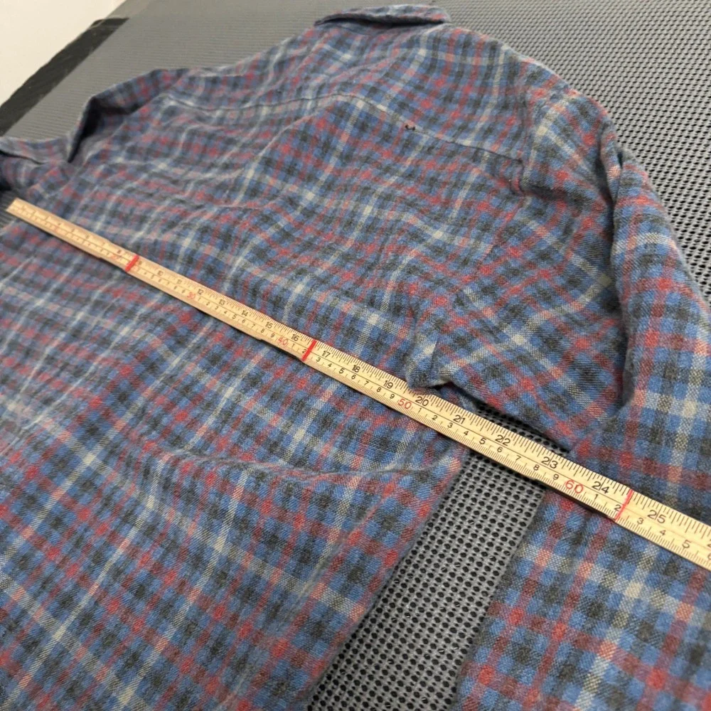 Vintage Sears Roebuck Men Blue Red Plaid Wool Blend Flannel Shirt Medium 0783